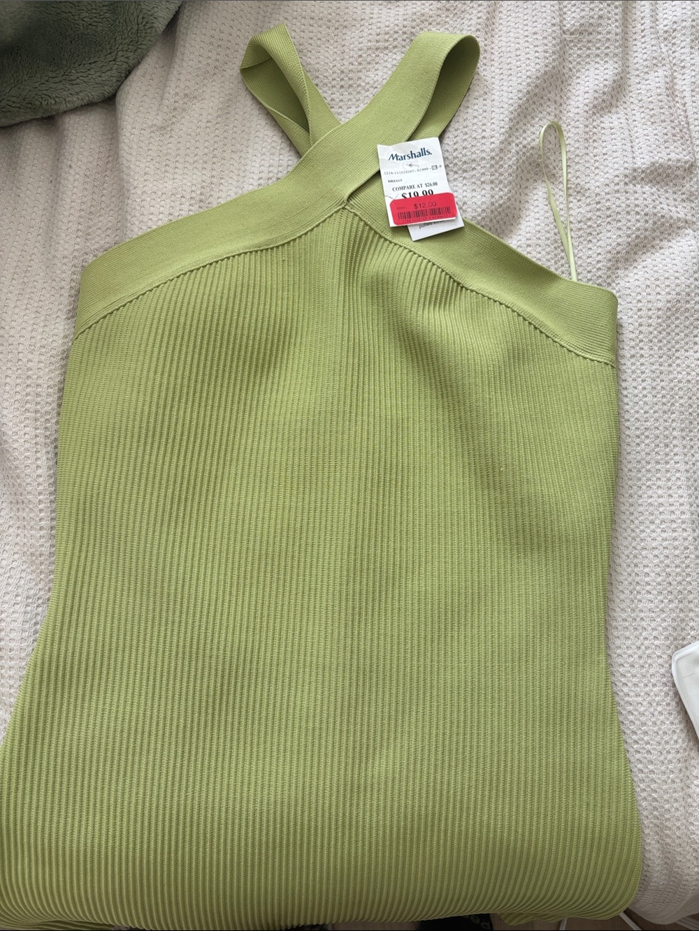T.J.Maxx Light Green Ribbed Knit Halter Midi Dress
